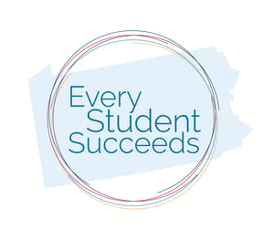 blue outline of state of Pennsylvania, with overlaid wording, "Every Student Succeeds"