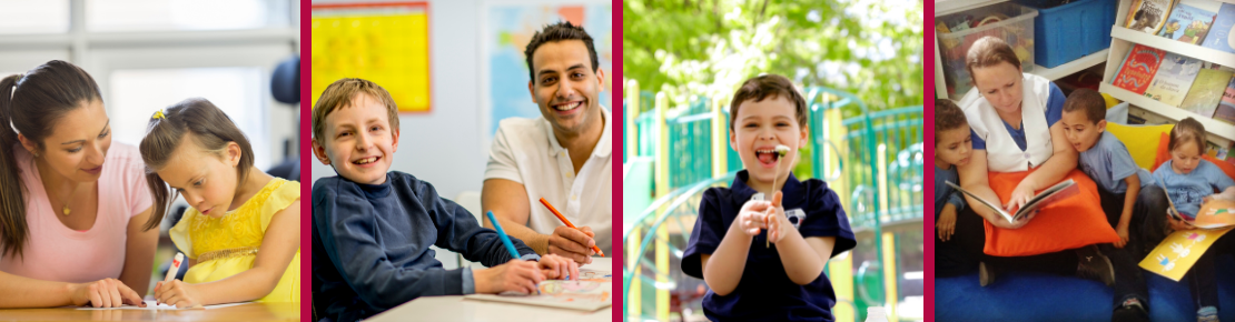 collage of kids and teachers in special education classes