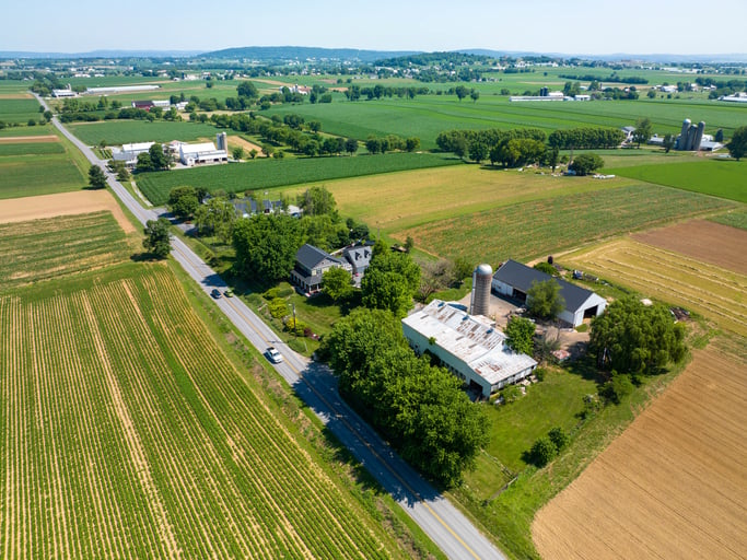 Aerial view of farmland in Lancaster County, PA Aerial view of farmland in Lancaster County, PA